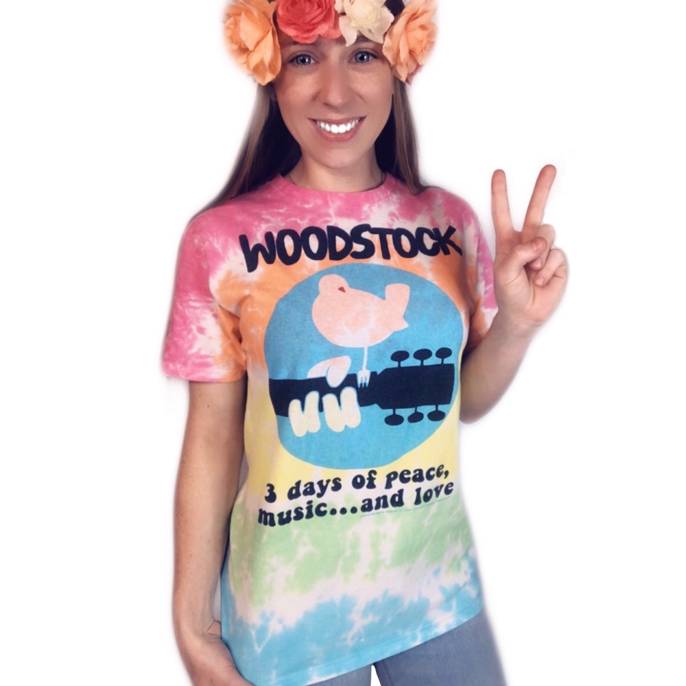Woodstock boho hippie tie dye short sleeve T-shirt - Picture 1 of 4